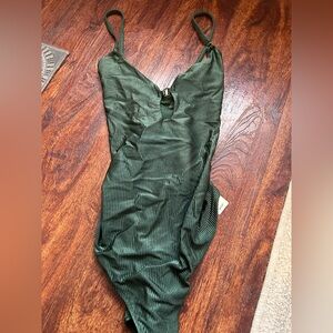 NWT Aerie Shine Rib One piece Cheeky Green XL Swimsuit